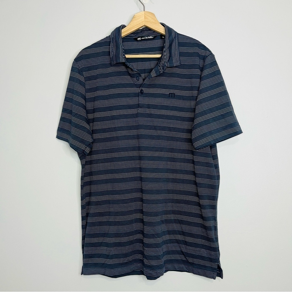 Travis Mathew Navy Striped Pima Soft Performance Polo L